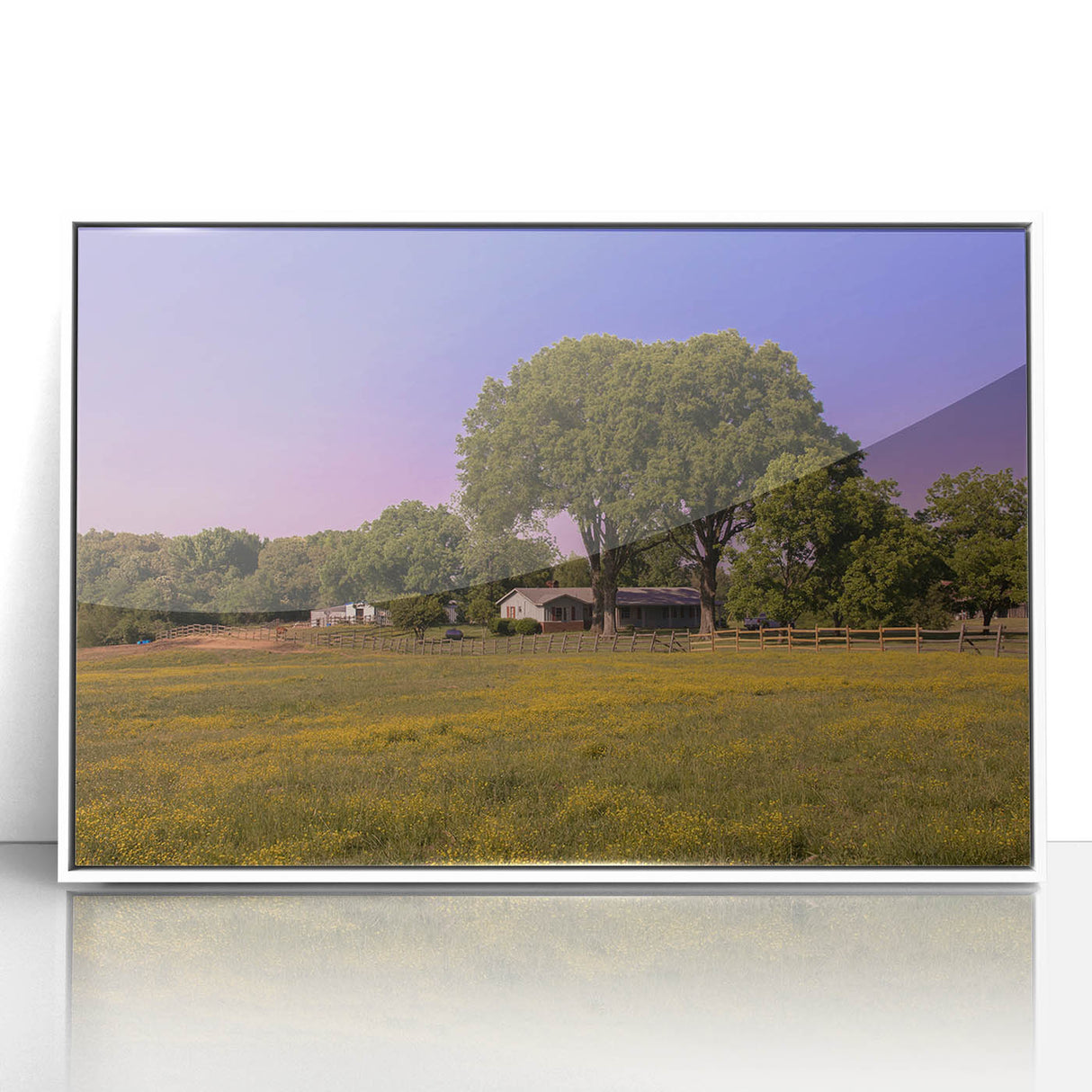 Art deco style Mississippi scenery on white acrylic framed wall art in pastel shades, ideal for modern nursery decor.