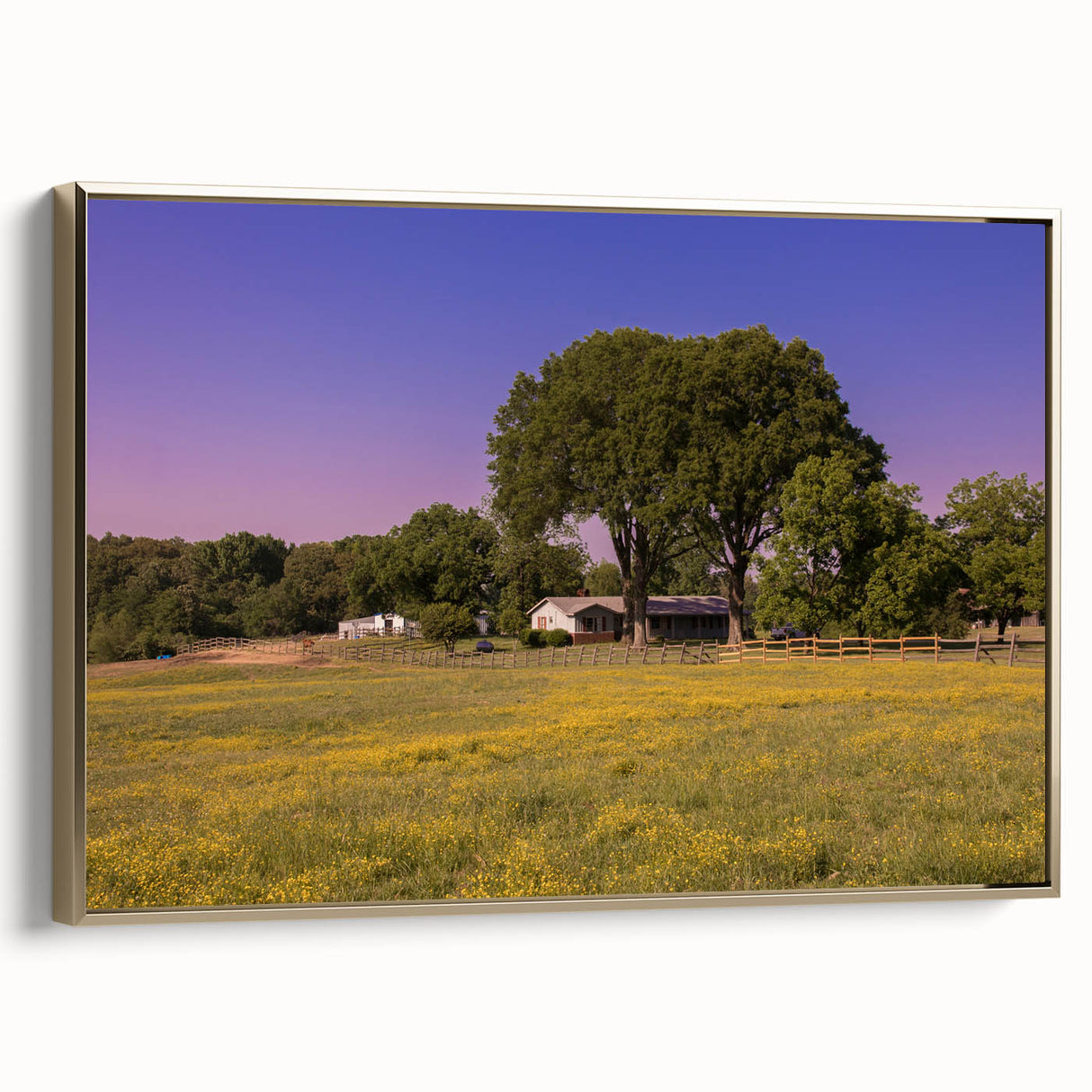 Framed canvas of a vintage-style Mississippi landscape painting with colorful art on a black background.