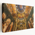 Large art of St. Louis skyline in muted gray and blue tones on stretched canvas, ideal for kitchen wall art.