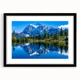 Extra large abstract art print featuring colorful, textured scenery of Montana's Glacier National Park on a framed black mat.