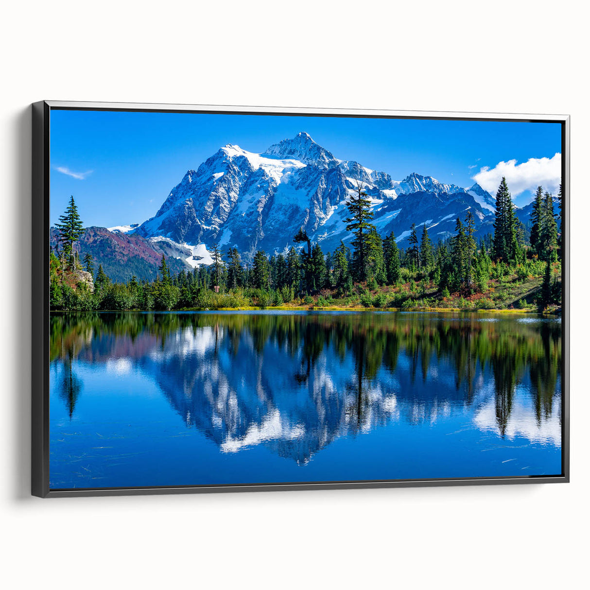 Black and white landscape painting of Montana's Glacier National Park on framed canvas, ideal for bedroom wall decor.