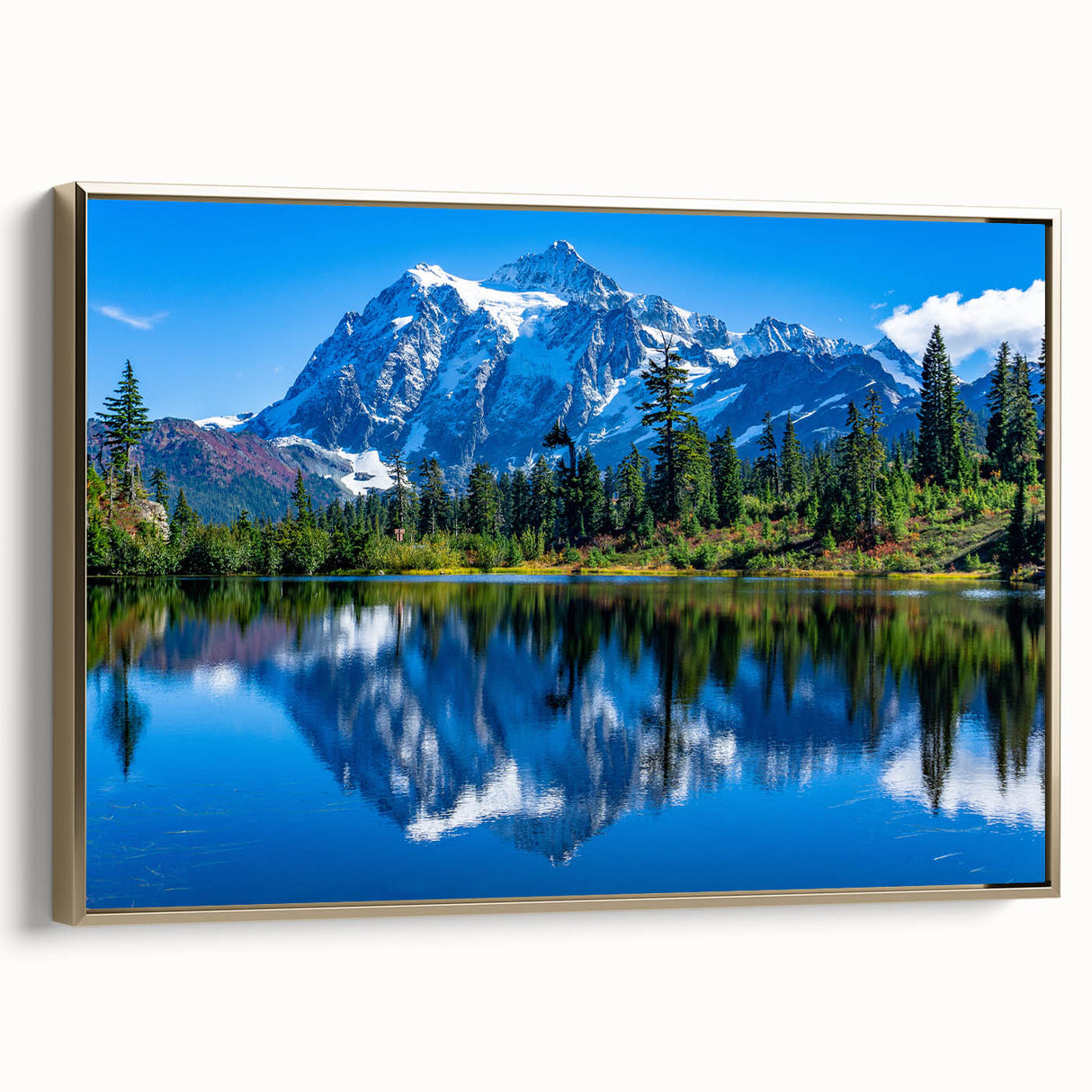 Framed canvas depicting a vintage-style Montana glacier landscape in muted gold and black tones, ideal for bedroom wall art.