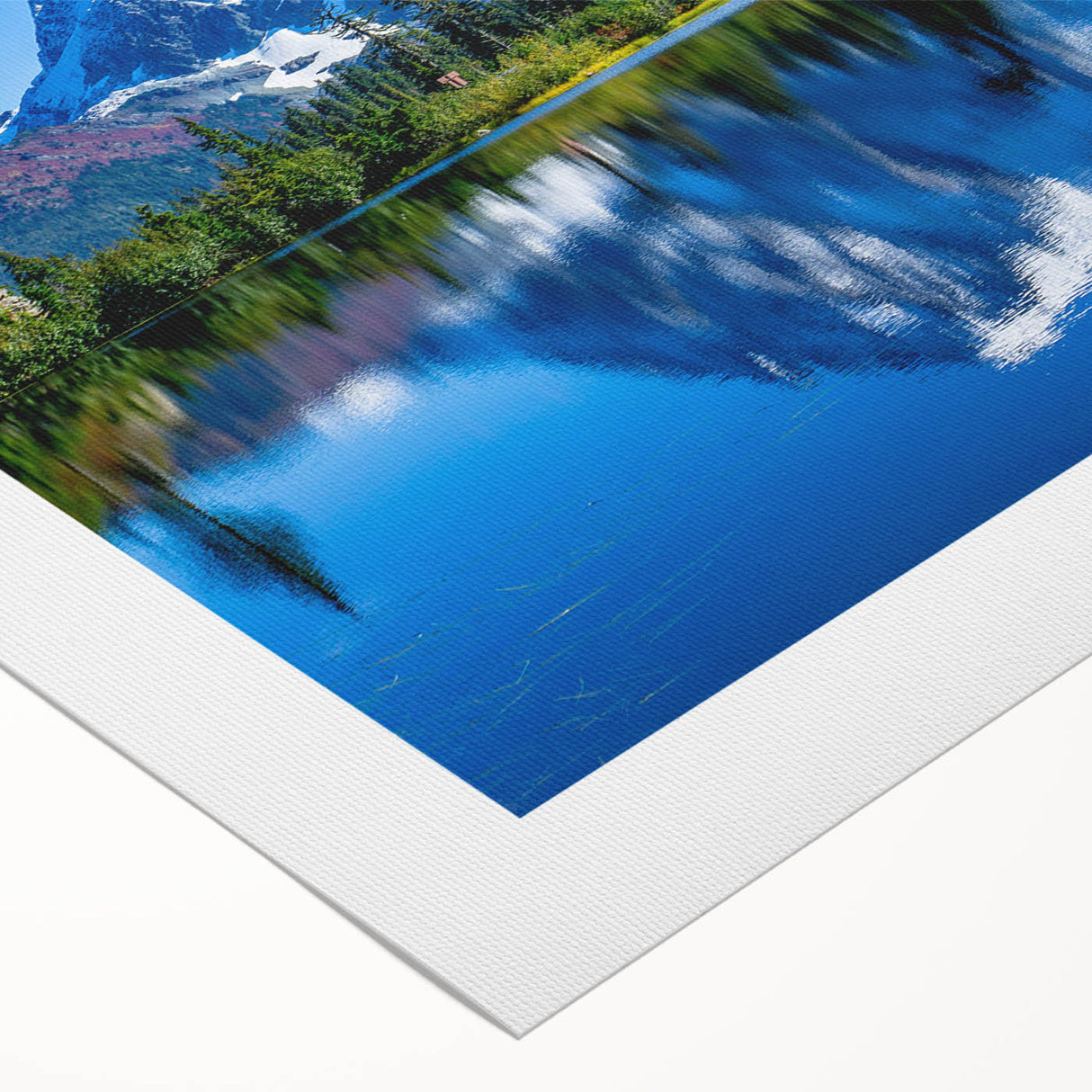 Art deco poster of Montana's Glacier scenery in muted green and blue tones on rolled canvas, suitable for dining room decor.