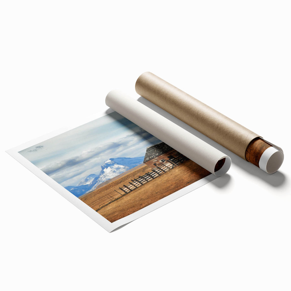 Extra large rolled print of Montana scenery with vibrant floral elements, ideal for classy bathroom wall art.