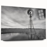 Large abstract wall art depicting a serene Nebraska landscape in muted earth tones on acrylic glass.