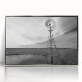 Mid-century modernist art depicting Nebraska scenery in muted earth tones on a framed acrylic print.