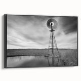 Black and white framed canvas of Nebraska landscape, ideal for bedroom wall art.