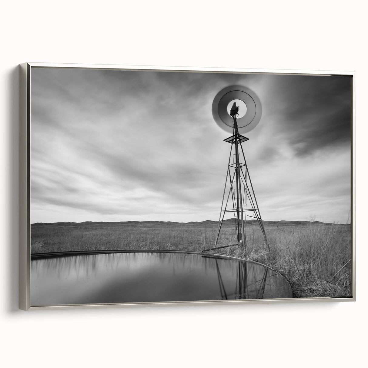 Framed canvas featuring a vintage-style Nebraska landscape painting in colorful tones.