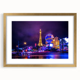 Extra large abstract art print featuring textured depiction of Las Vegas skyline in gold frame, ideal for living room decor.