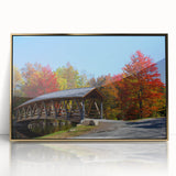 Mid-century modernist landscape of New Hampshire in muted earth tones on a framed acrylic.