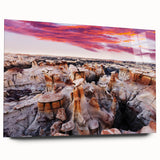 Large abstract wall art depicting New Mexico scenery in muted earth tones on acrylic glass.