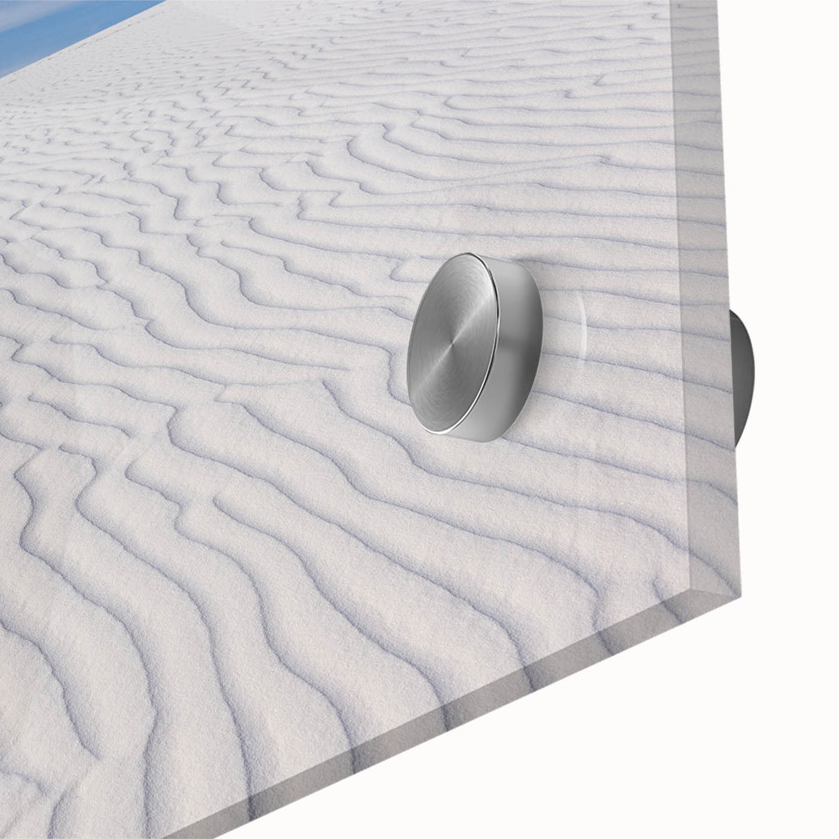 Mid-century modernist art of New Mexico's White Sands in muted beige tones on acrylic glass, suitable for dining room art.