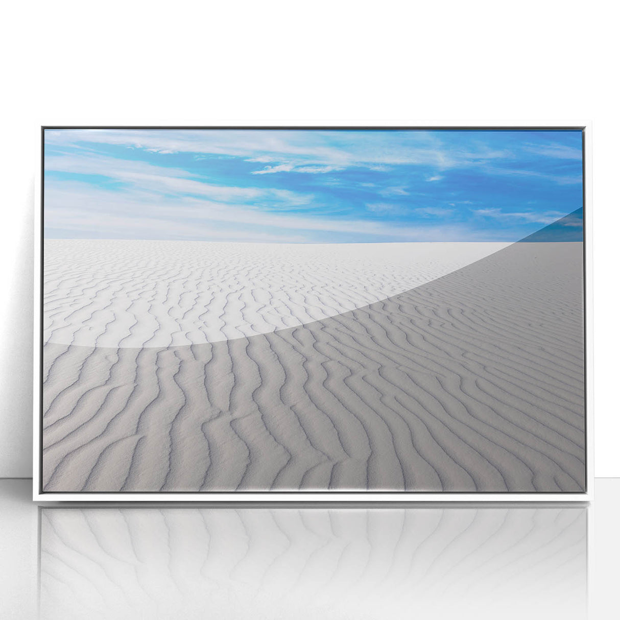 Acrylic print of White Sands, New Mexico with soft pastel colors in an art deco style, ideal for modern nursery decor.