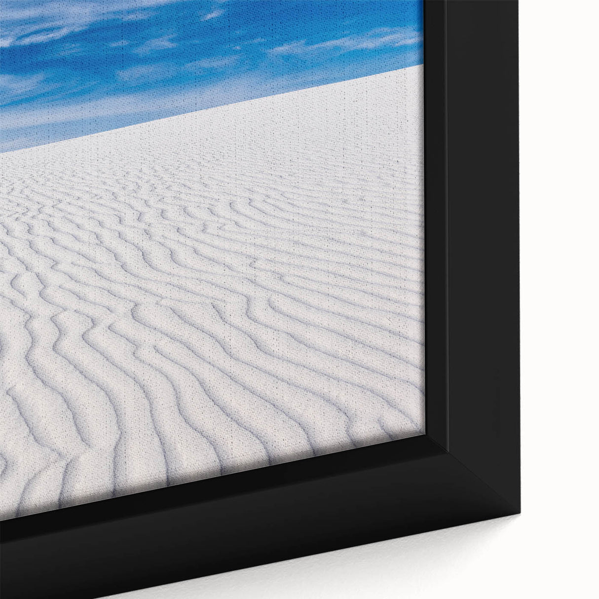 Extra large framed canvas featuring a textured depiction of White Sands, New Mexico in monochrome black.