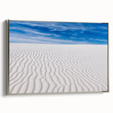 Framed canvas landscape art painting featuring the White Sands of New Mexico in muted gray and silver tones.