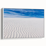 Vintage poster art of New Mexico's White Sands on a large framed canvas, featuring muted earth tones.