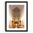 Extra large abstract art print of Durham, North Carolina, featuring vibrant, textured colors on a black framed canvas.