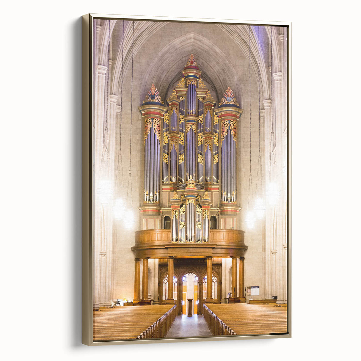Framed canvas wall art depicting a vintage-style Durham, NC landscape in black and gold tones, suitable for bedroom decor.