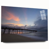 Large abstract wall art of the Outer Banks in muted blue and green tones on acrylic glass.