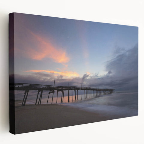 Outer Banks, North Carolina scenery on large stretched canvas with muted blue and green tones, suitable for kitchen wall art.