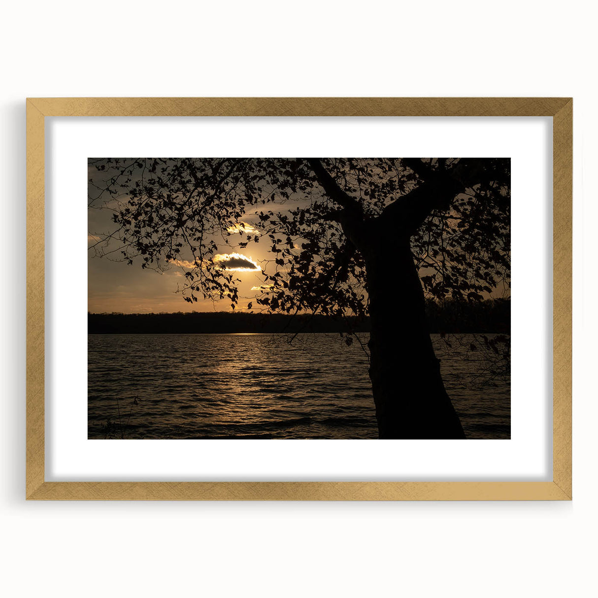 Extra large abstract art print of Raleigh, featuring textured strokes in earthy tones, framed in gold.