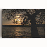 Black and white stretched canvas of Raleigh, North Carolina skyline, ideal for kitchen wall art.