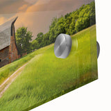 Large abstract wall art depicting North Dakota scenery in mid-century modernist style, printed on acrylic glass.