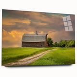 Large abstract wall art depicting North Dakota scenery in muted earth tones on acrylic glass.