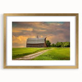 Extra large abstract art print depicting a textured North Dakota landscape in muted earth tones, framed in gold.