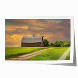 Rolling prairie landscape in muted greens and browns on a large rolled canvas, suitable for dining room or bathroom wall art.