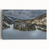 Black and white photograph of Adirondack landscape on large stretched canvas, ideal for kitchen wall art.