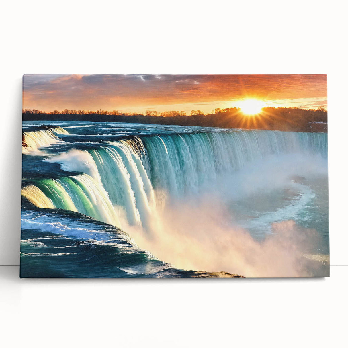 Black and white photograph of Niagara Falls on stretched canvas, ideal for kitchen wall art or bedroom ambiance.