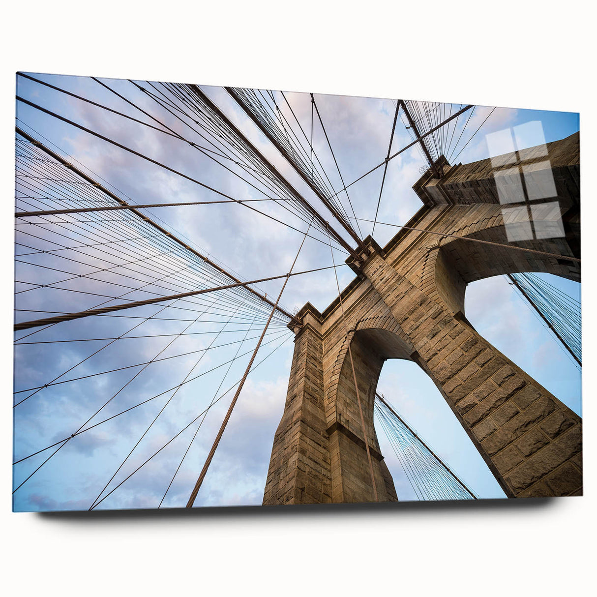 Acrylic print of the Brooklyn Bridge in grayscale, ideal for bedroom or dining room art.