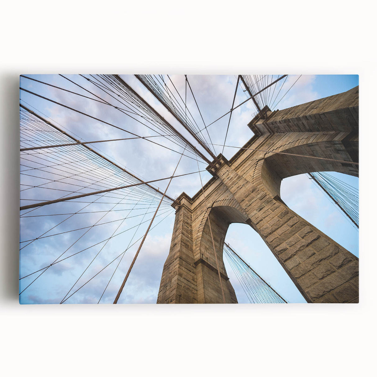Black and white photo of the Brooklyn Bridge on stretched canvas, suitable for kitchen wall art.