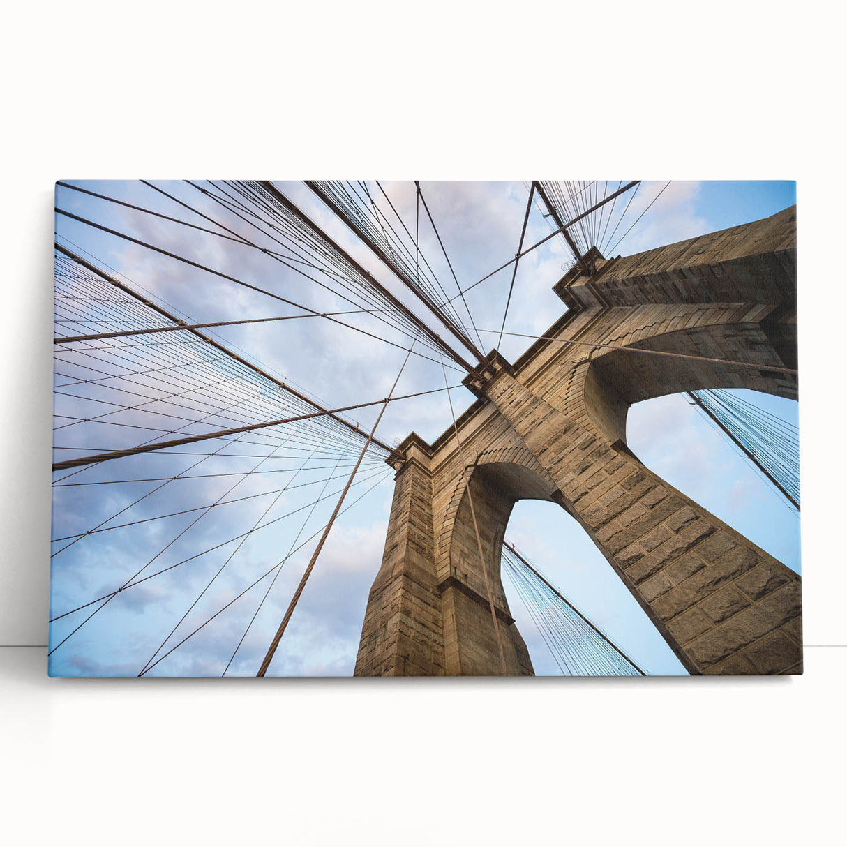 Black and white photo of the Brooklyn Bridge on stretched canvas, ideal for kitchen wall art or bedroom decor.