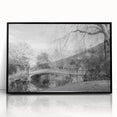 Large abstract wall art of Central Park in muted green and brown tones, framed in black acrylic.