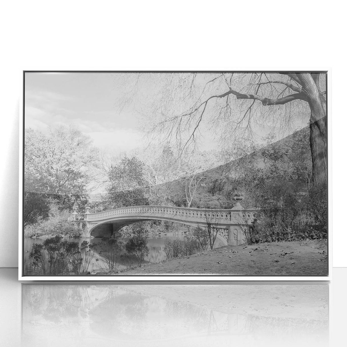 Acrylic print of Central Park with muted green and brown tones in an art deco style, suitable for modern nursery decor.