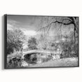 Black and white framed canvas of Central Park landscape, vintage poster style, ideal for bedroom decor.