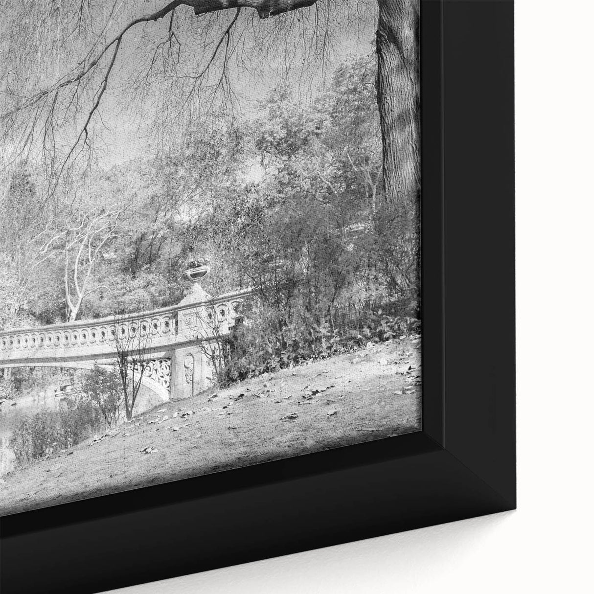 Extra large framed canvas featuring a textured depiction of Central Park in black with colorful art accents.