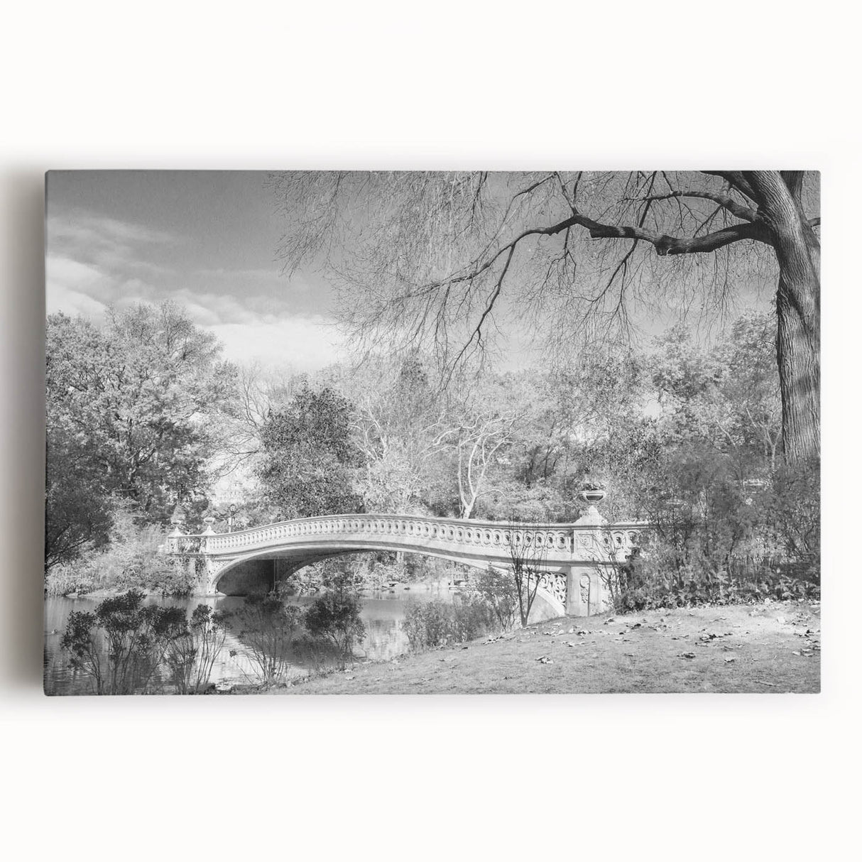 Black and white stretched canvas of Central Park, ideal for kitchen wall art.