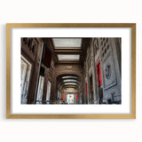 Extra large abstract art print of NYC Grand Central, in gold frame, ideal for living room decor.