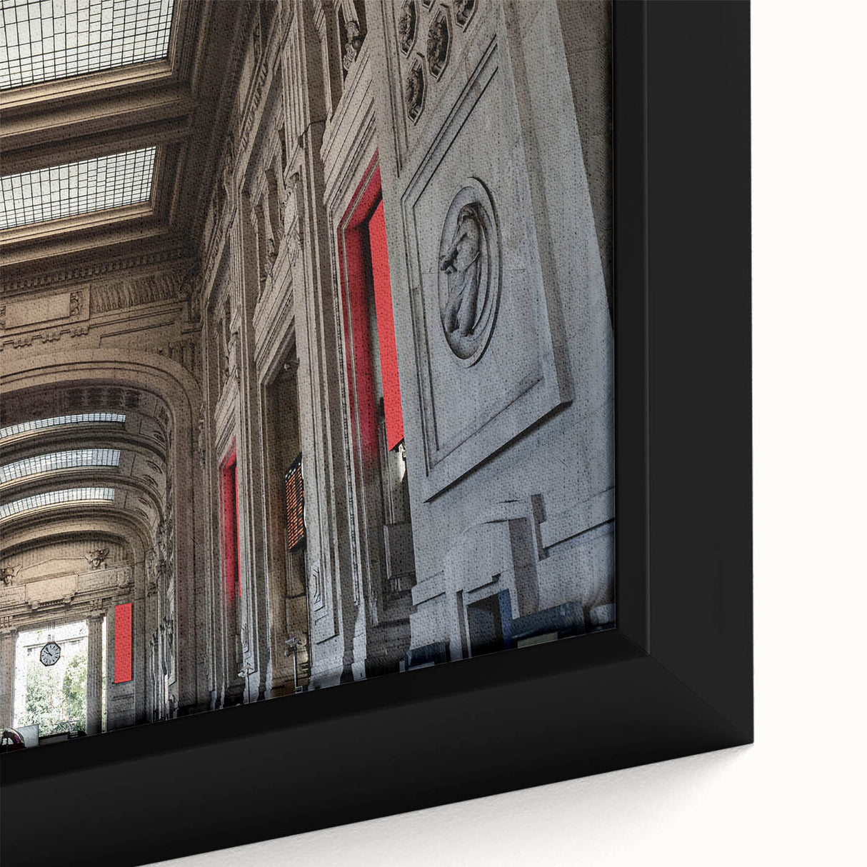 Extra large framed canvas of a textured, colorful depiction of NYC's Grand Central, ideal for living room decor.
