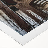 Art deco poster of Grand Central Station in muted beige and brown tones on rolled canvas.