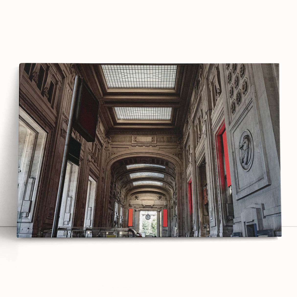 Black and white photograph of Grand Central Station on stretched canvas, ideal for kitchen wall art.