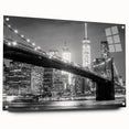 Acrylic print of Manhattan Bridge with a side view, featuring muted blue and gray tones.