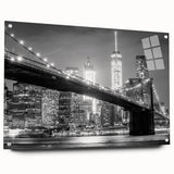 Acrylic print of Manhattan Bridge with a side view, featuring muted blue and gray tones.