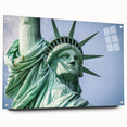 Acrylic print of the Statue of Liberty in muted green and blue tones, suitable for bedroom or dining room decor.