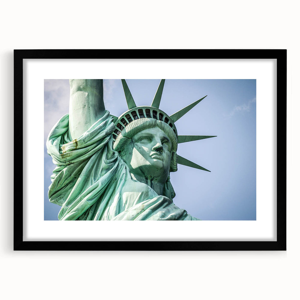 Extra large abstract art print of the Statue of Liberty in vibrant, textured colors on a framed canvas.