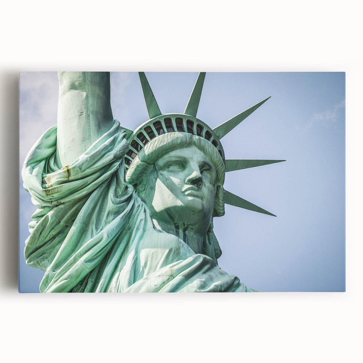 Black and white stretched canvas of the Statue of Liberty, ideal for kitchen wall art.