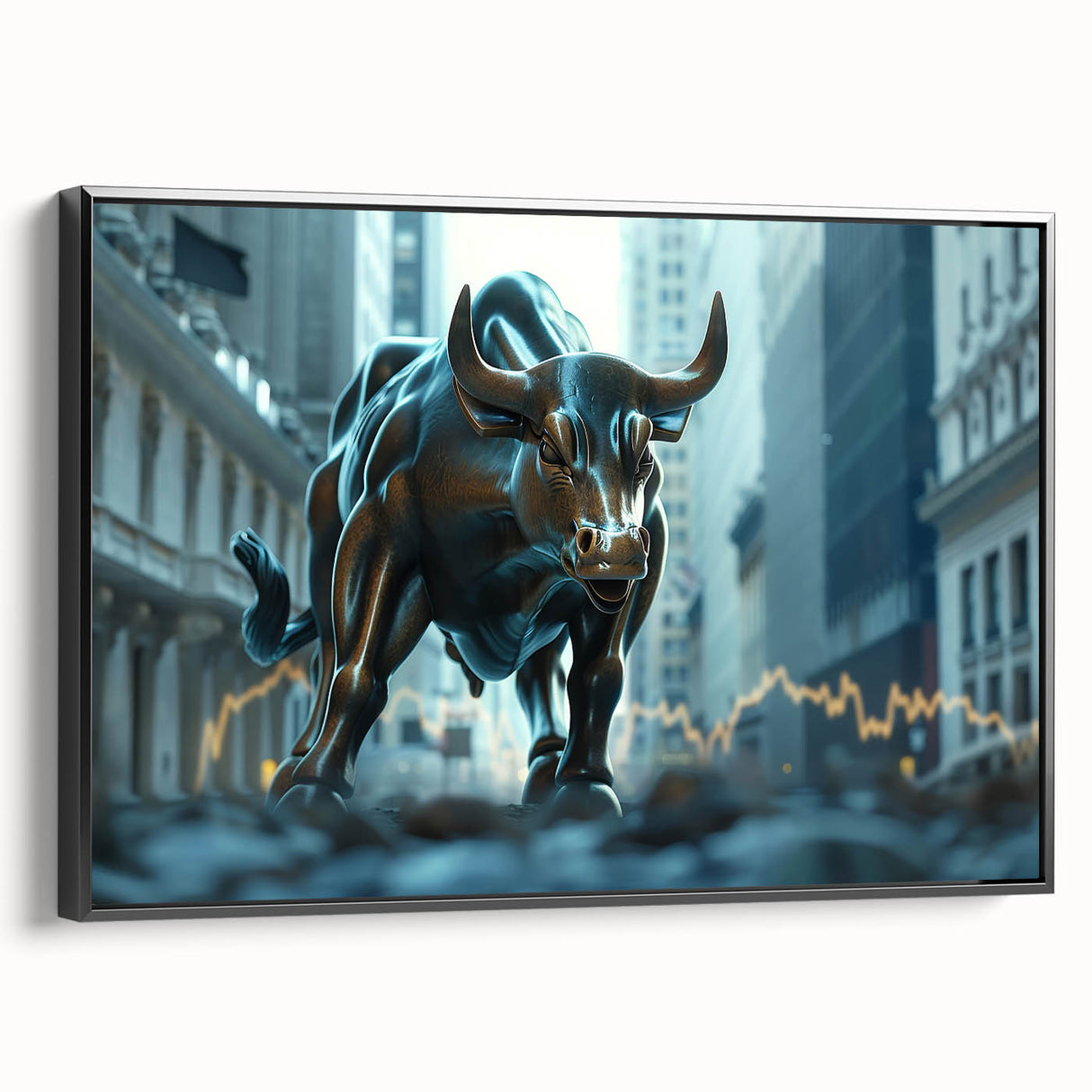 Black and white framed canvas of New York City skyline, ideal for bedroom wall decor.